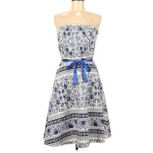 Spense Strapless Floral White‎ Blue Dress A-line 6